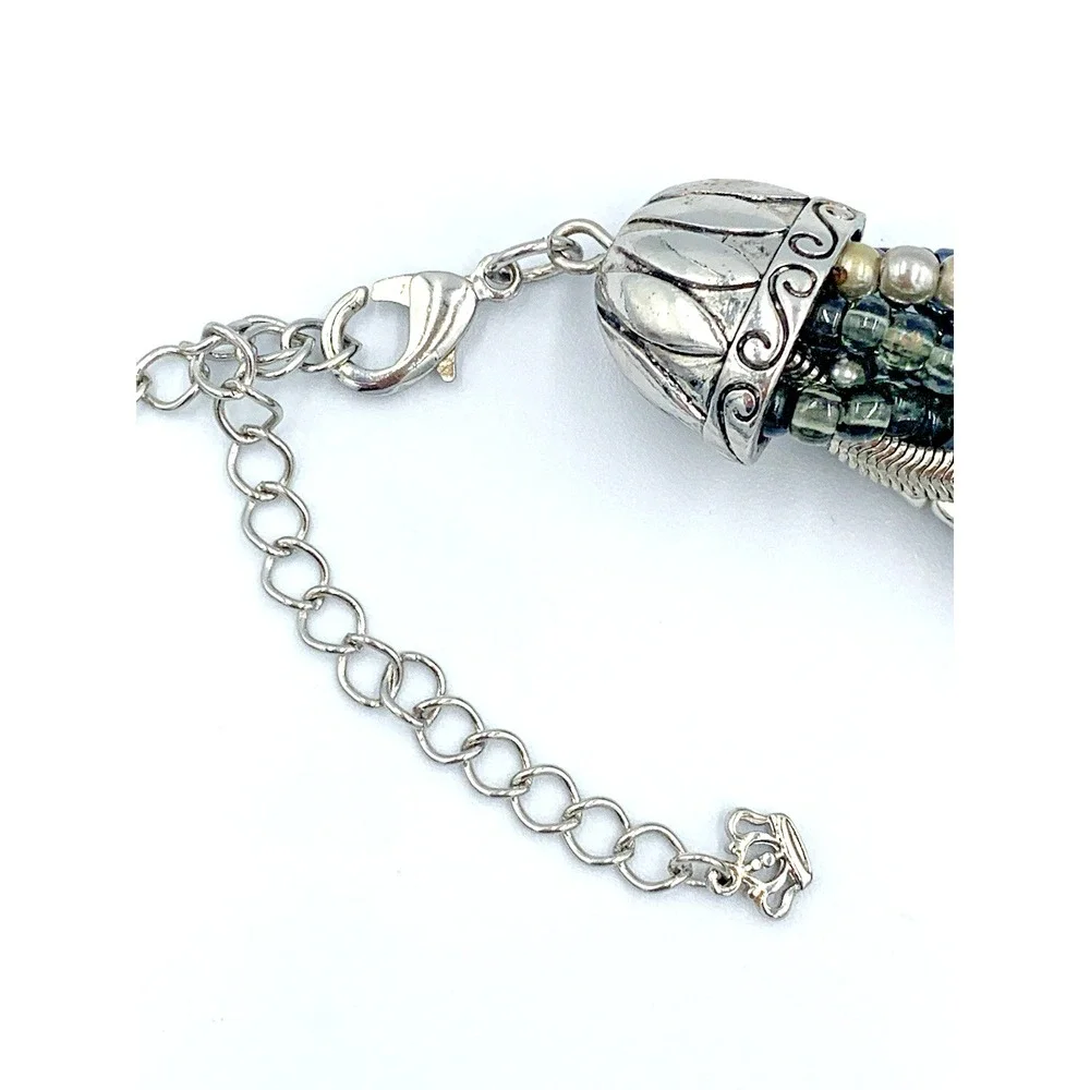 Premier Designs Interwoven Multi Strand Braided‎ Beaded Bib Necklace Blue Green